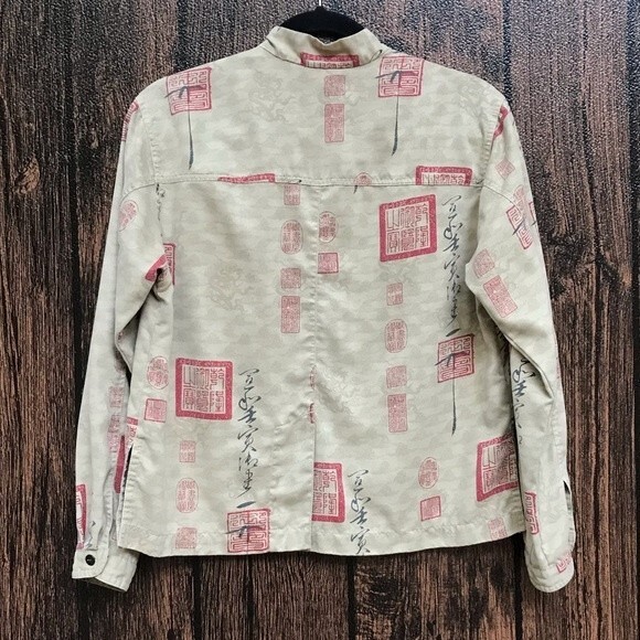 Vintage Chicos Design Asian Inspired Faux Suede Top Jacket Buttons Women Small - Picture 9 of 10